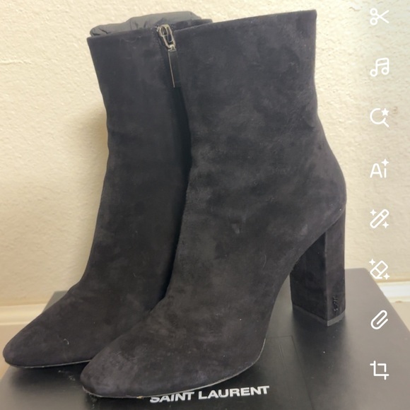 Yves Saint Laurent Black Suede Heeled Ankle Boots - Picture 5 of 12